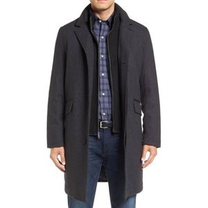 Cole Haan Mens Wool BlendOvercoat with Knit Bib